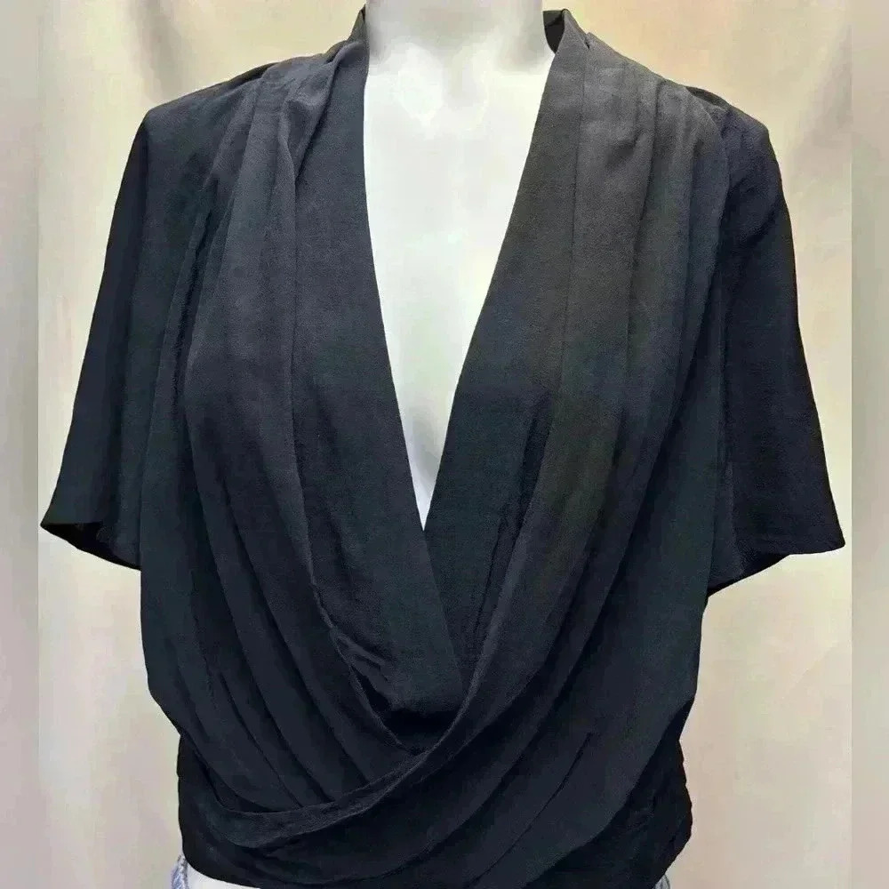 Express Womens Cross Draped Front Blouse in Black Size Medium NWT